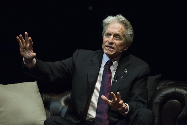 Michael Douglas on stage during An Evening With Michael Douglas hosted by Jonathan Ross, at the Theatre Royal in Drury Lane, London