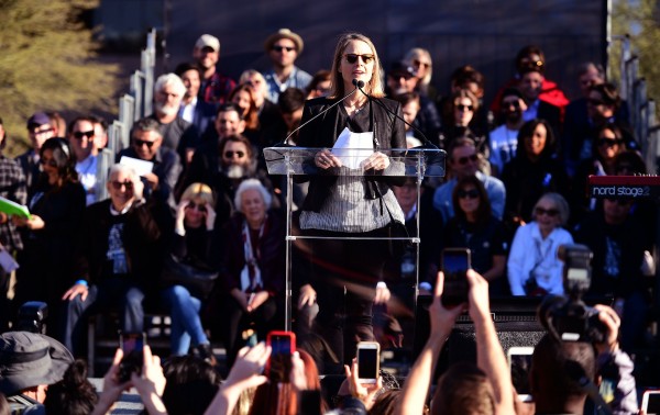 Jodie Foster addresses rally