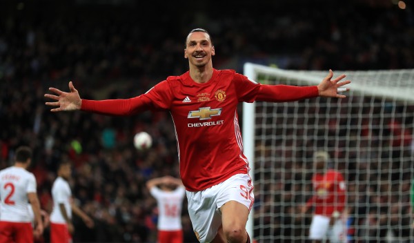 Zlatan Ibrahimovic celebrates scoring for Manchester United