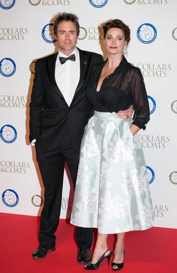 James Murray and Sarah Parish arrives at the Battersea Dogs' Collars and Coats Gala fundraising ball at the Battersea Evolution Marquee, London.