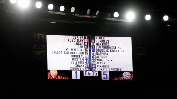 The scoreboard for Arsenal 1-5 Bayern Munich
