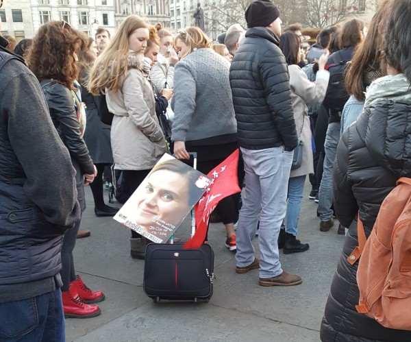 Jan's bag, with a poster of Jo Cox