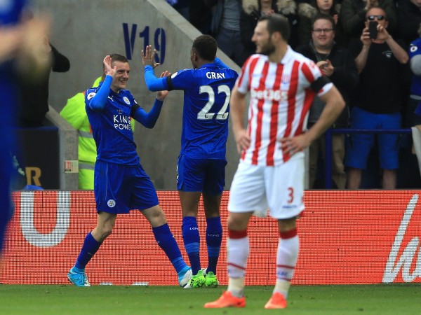 Leicester City's Jamie Vardy celebrates