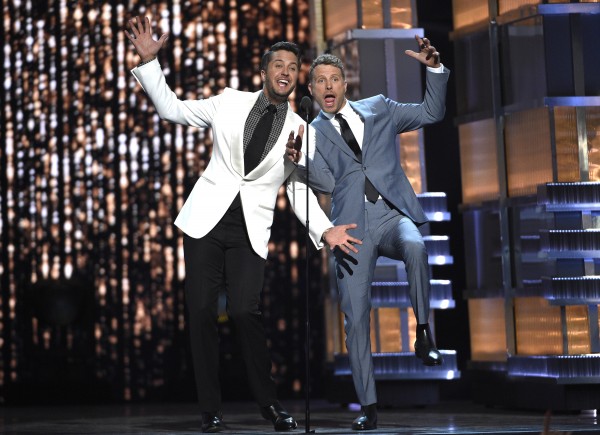 Hosts Luke Bryan, left, and Dierks Bentley (Photo by Chris Pizzello/Invision/AP)