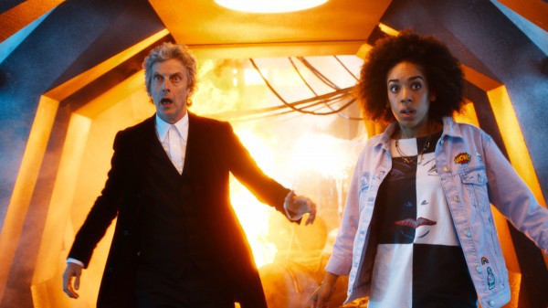 Peter Capaldi as Doctor Who with Pearl Mackie as Bill Potts