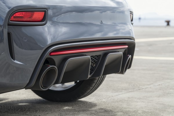 Large exhaust pipes dominate the rear of the Abarth