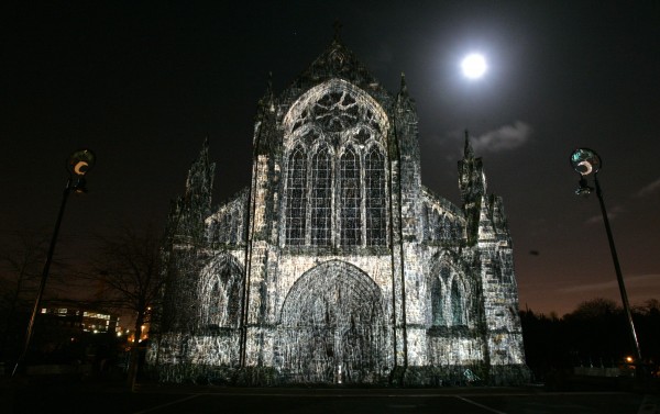 The full moon behind cathedral