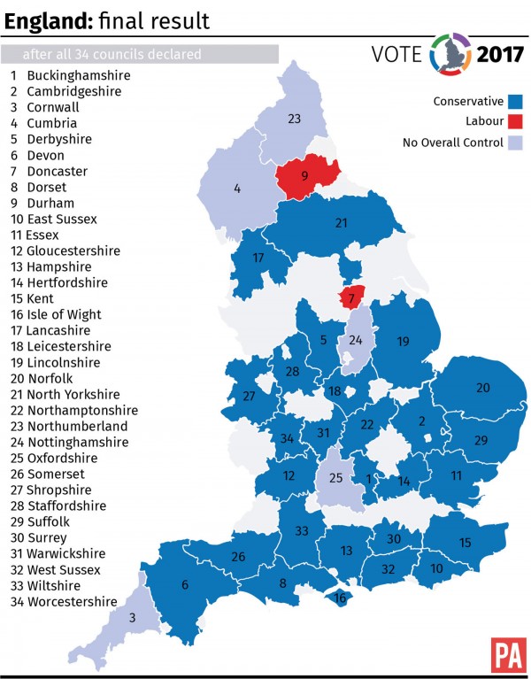 The map of England after the local elections