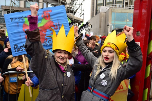 Dame Vivienne marching through London for climate change in 2015.