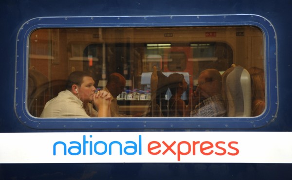 Passengers onboard a National Express train