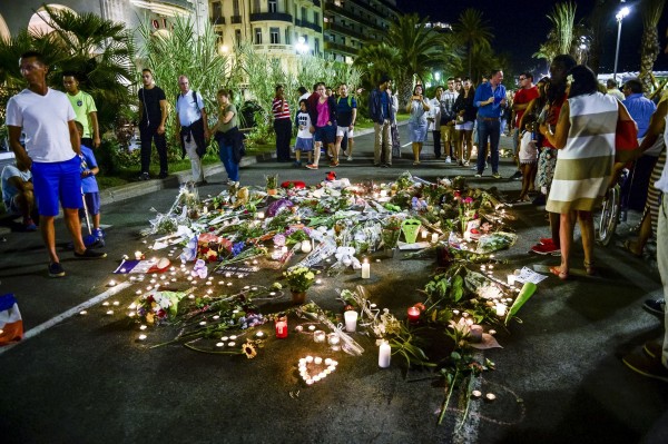 Tributes placed where people died on the Promenade des Anglais, Nice.