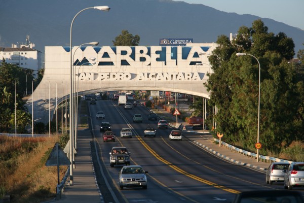 A view of a sign at the entrance to Marbella.