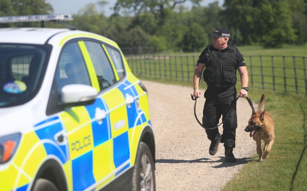 A police officer patrols outside Burton Constable Hall in Hull.