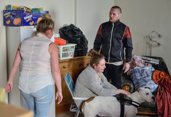 Karen and kids get settled.