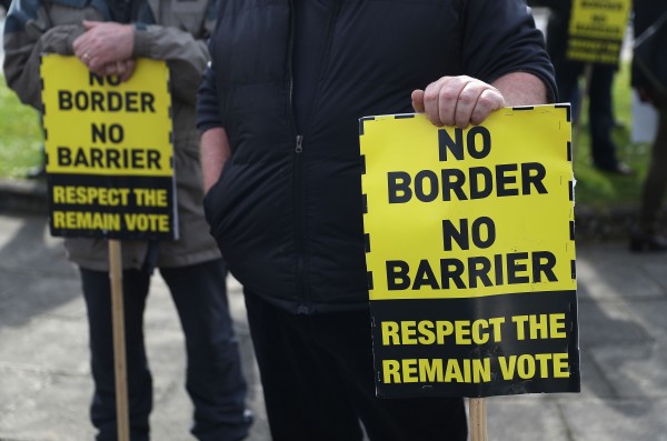 Anti-Brexit campaigners protest outside Stormont in Belfast
