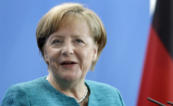 German Chancellor Angela Merkel speaks during joint press conference