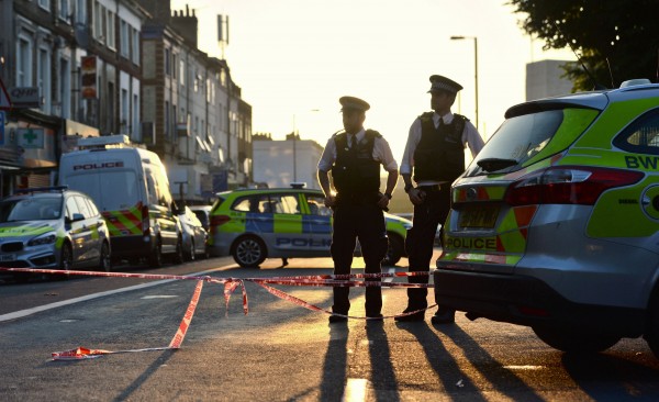 Police officers man a cordon in Finsbury Park