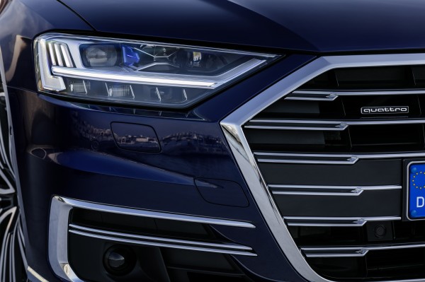 Audi's trademark grille remains on the A8