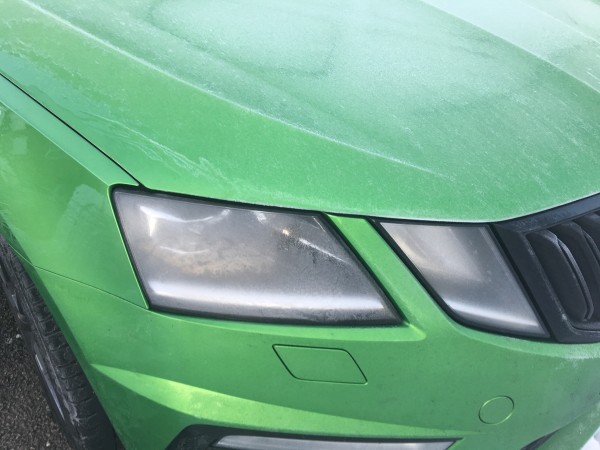 Ice stretched over every part of the Skoda's bodywork