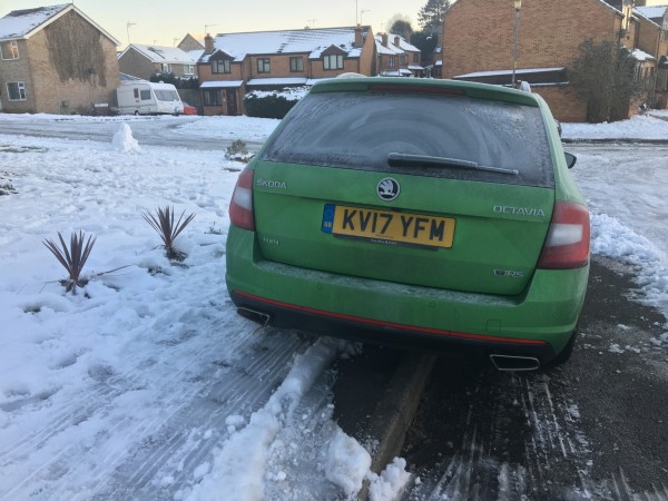 The Skoda's four-wheel-drive system proved useful as the snow arrived