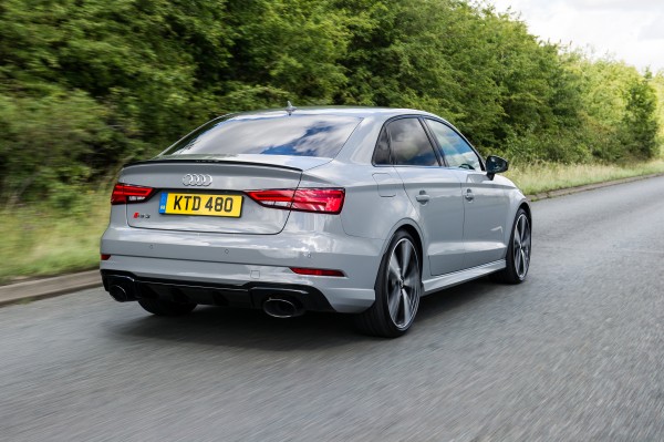 Large oval exhaust pipes at the rear show the RS3's sporting intent