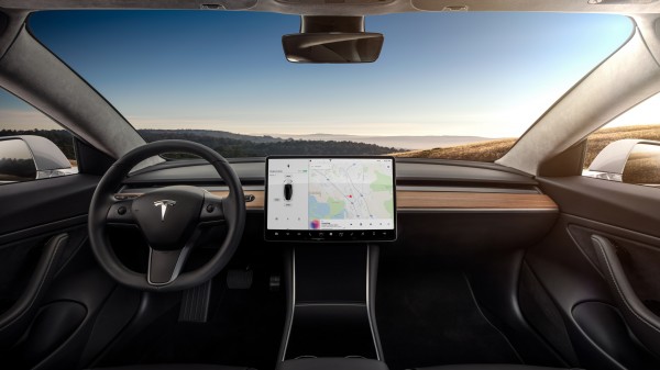 The interior of the Model 3 is focused around a large touchscreen display (Tesla)